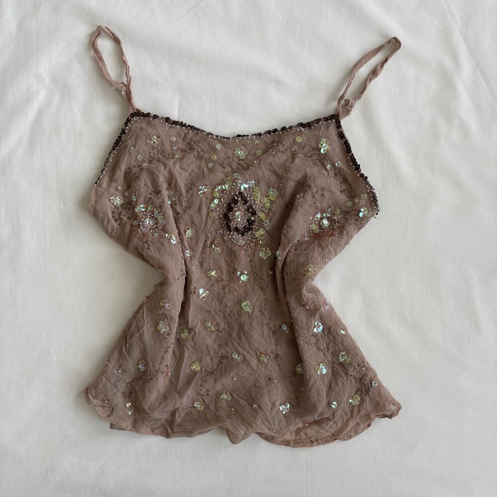 Y2K Silk Cami Beaded Sequin Fairy Top
